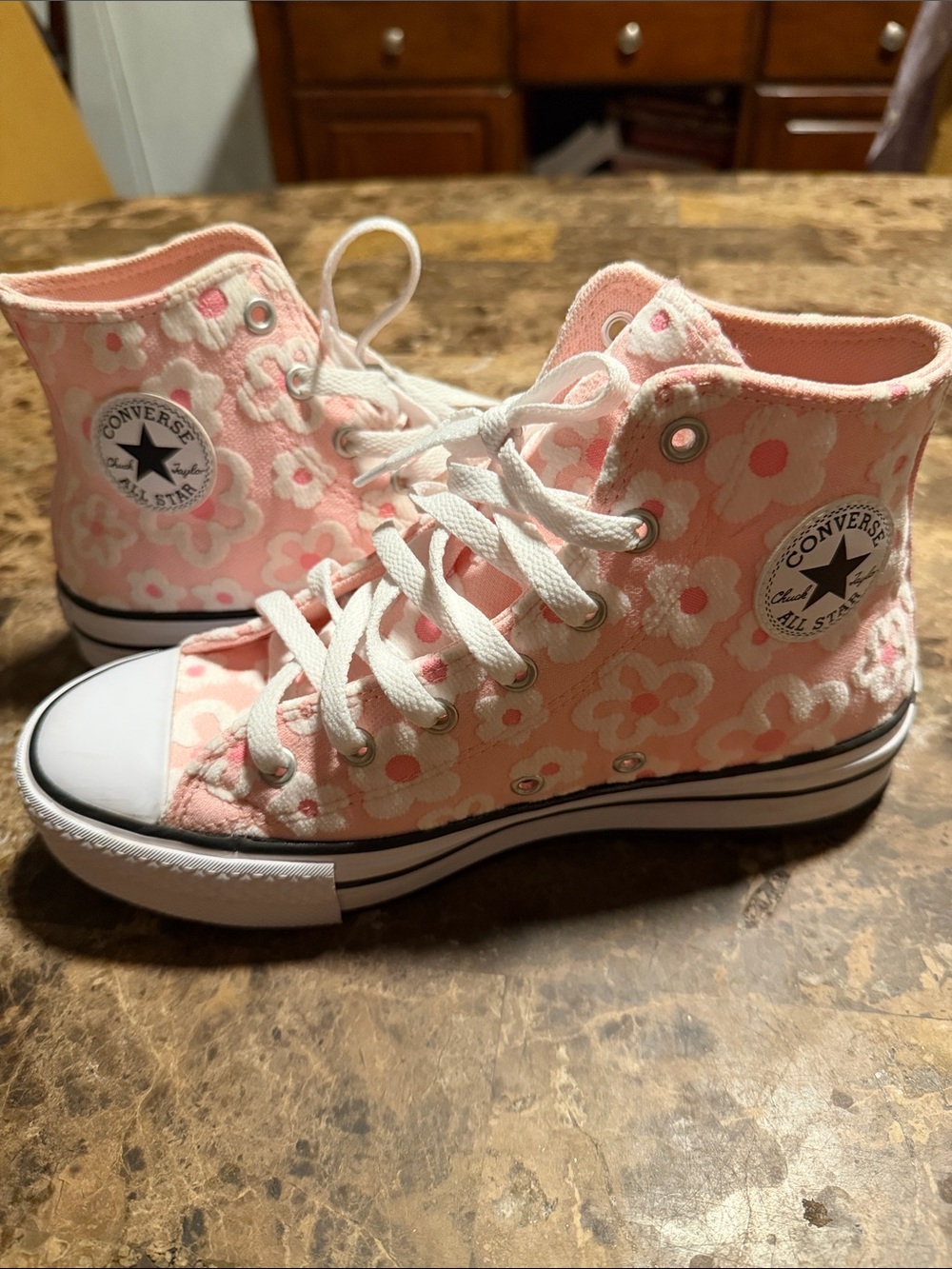 Converse Pink and White Floral High Top Sneakers